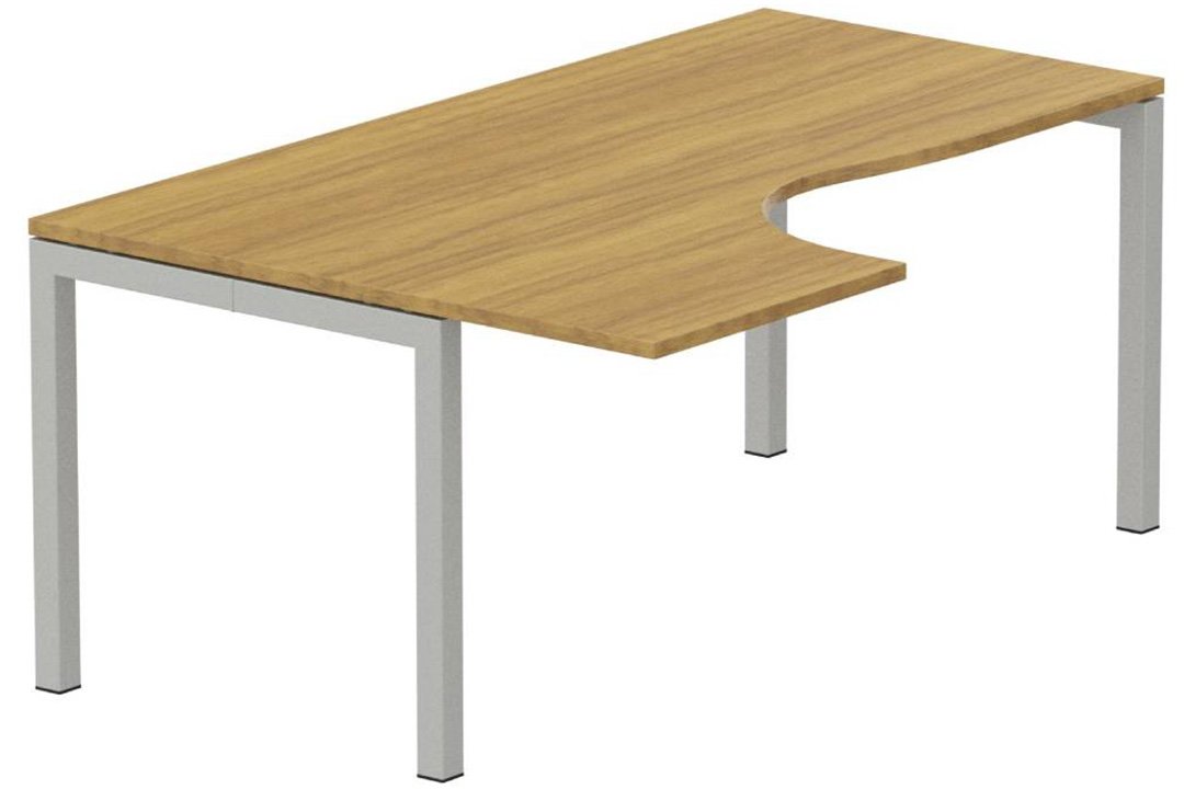 K3- Plan compact 90° asymétrique 160x120x80/60cm sur pied de soutien - retour à gauche -Finitions : PLATEAUX: NOYER (NO) / PIETEMENTS: ALUMINIUM (AL)