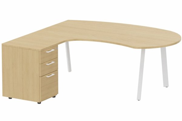 Gamme K8 - Plans compacts - K8 Plan compact 90° asymétrique Manager 190x183x104/ 60cm avec caisson HB bois 3 tiroirs - retour à gauche