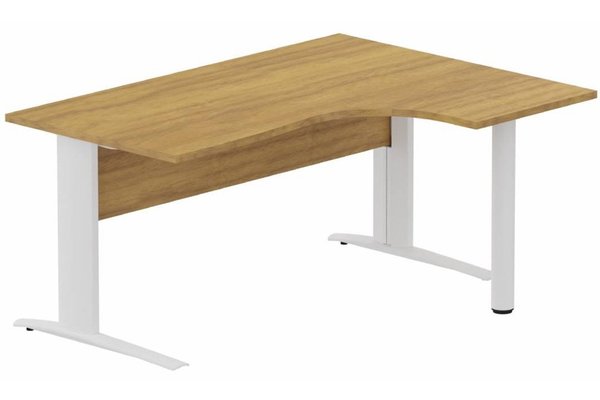 Gamme K1 - Plans compacts - K1 Voile de fond Bois -Plan compact 90° asymétrique 160x120x80/60cm sur pied de soutien - retour à droite -Finitions : PLATEAUX: NOYER (NO) / PIETEMENTS: BLANC (BL)