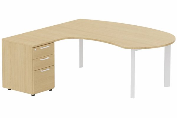 Gamme K7 - Plans compacts - K7- Plan compact 90° asymétrique Manager 190x183x104/60cm avec caisson HB bois 3 tiroirs - retour à gauche