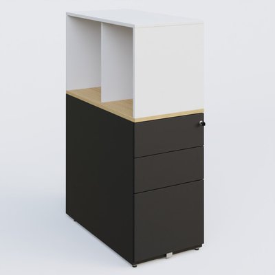 [Pas de famille] - [Pas de sous famille] - Caisson HB 3 tiroirs avec niche. Caisson Noir Grainé top de finition Chêne clair et niche blanche.