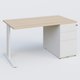 K1 Plateau droit 140x80 avec caisson métal porteur sous plateau à droite. Plateau Hêtre et pietement Blanc