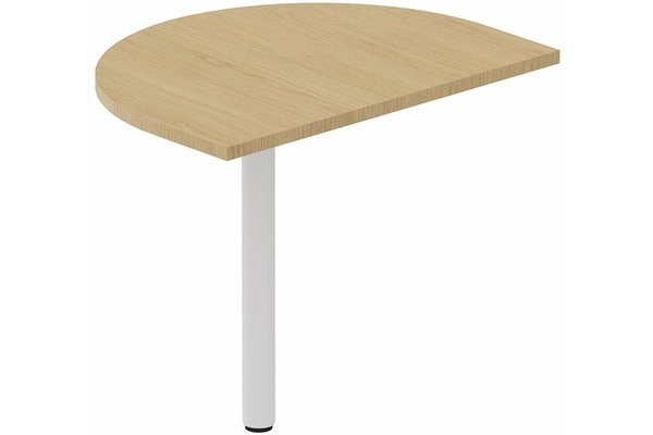 Gamme K8 Wood - Plateau d'angle et extensions conviviales - K8Wood Extension de convivialité arrondie P80 x L60 sur 1 pied de soutien - plateau chêne, piétement blanc / bois