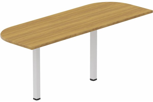Gamme K8 - Plateau d'angle et extensions conviviales - K8 extension demi-lune 165x80cm sur 2 pieds de soutien, plateau noyer, structure blanc
