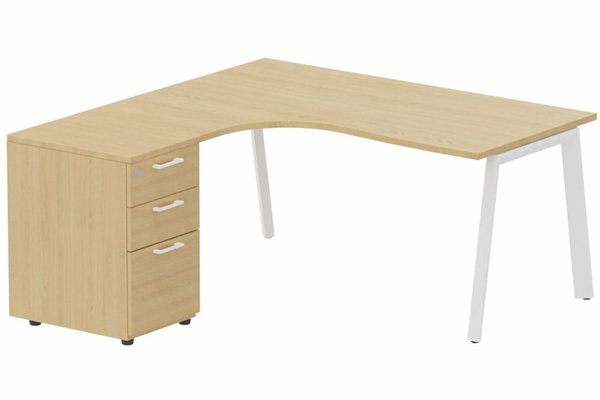 Gamme K8 - Plans compacts - K8 Plan compact 90° asymétrique 160x162x80/ 60cm avec caisson HB bois 3 tiroirs - retour à gauche