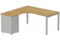 K3 Compact 90° asymétrique 180x162x80/60cm retour à gauche avec caisson HB métal 3 tiroirs noyer/aluminium - sur délai