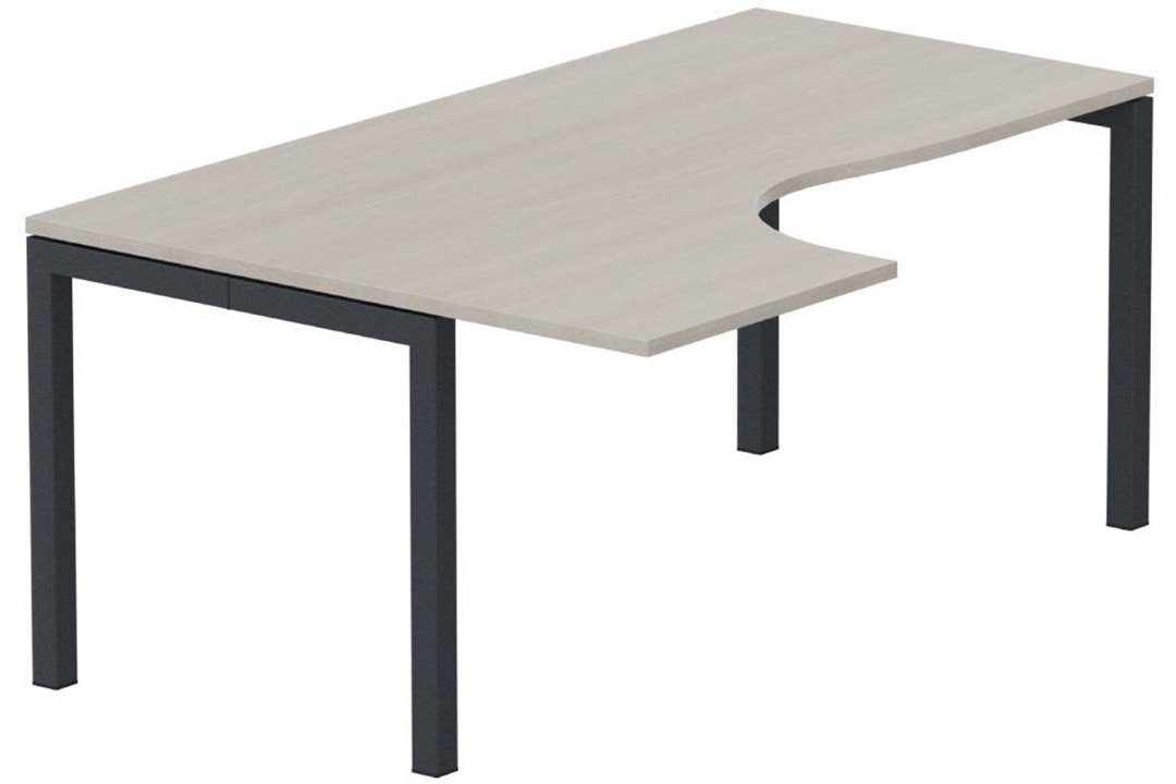 Plan Compact 90° asymétrique 160x120x80/60cm retour à gauche, plateau acacia, structure anthracite