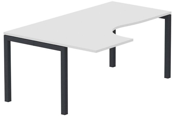 Gamme K3 - Plans compacts - K3- Plan compact 90° asymétrique 180x120x80/60cm sur pied de soutien - retour à gauche -Finitions : PLATEAUX: BLANC (BL) / PIETEMENTS: ANTHRACITE (AN)