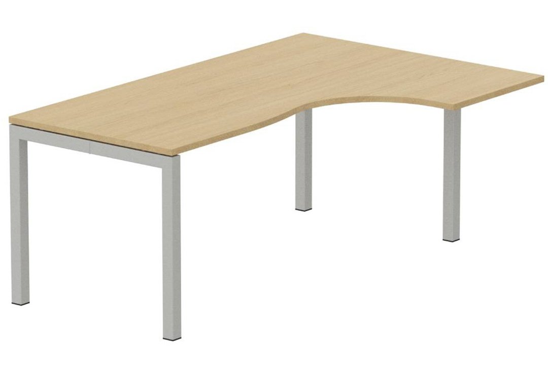 K3- Plan compact 90° asymétrique 180x120x80/60cm sur pied de soutien - retour à droite -Finitions = Plateau : Chêne (CE) /Piétements : aluminium