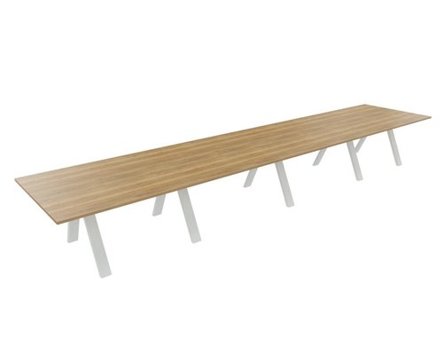 [Pas de famille] - [Pas de sous famille] - TABLE RECTANGULAIRE 4 PLATEAUX 560X120CM SUR STRUCTURE X3 MEETING. Plateau Chêne naturel et pietement Blanc.