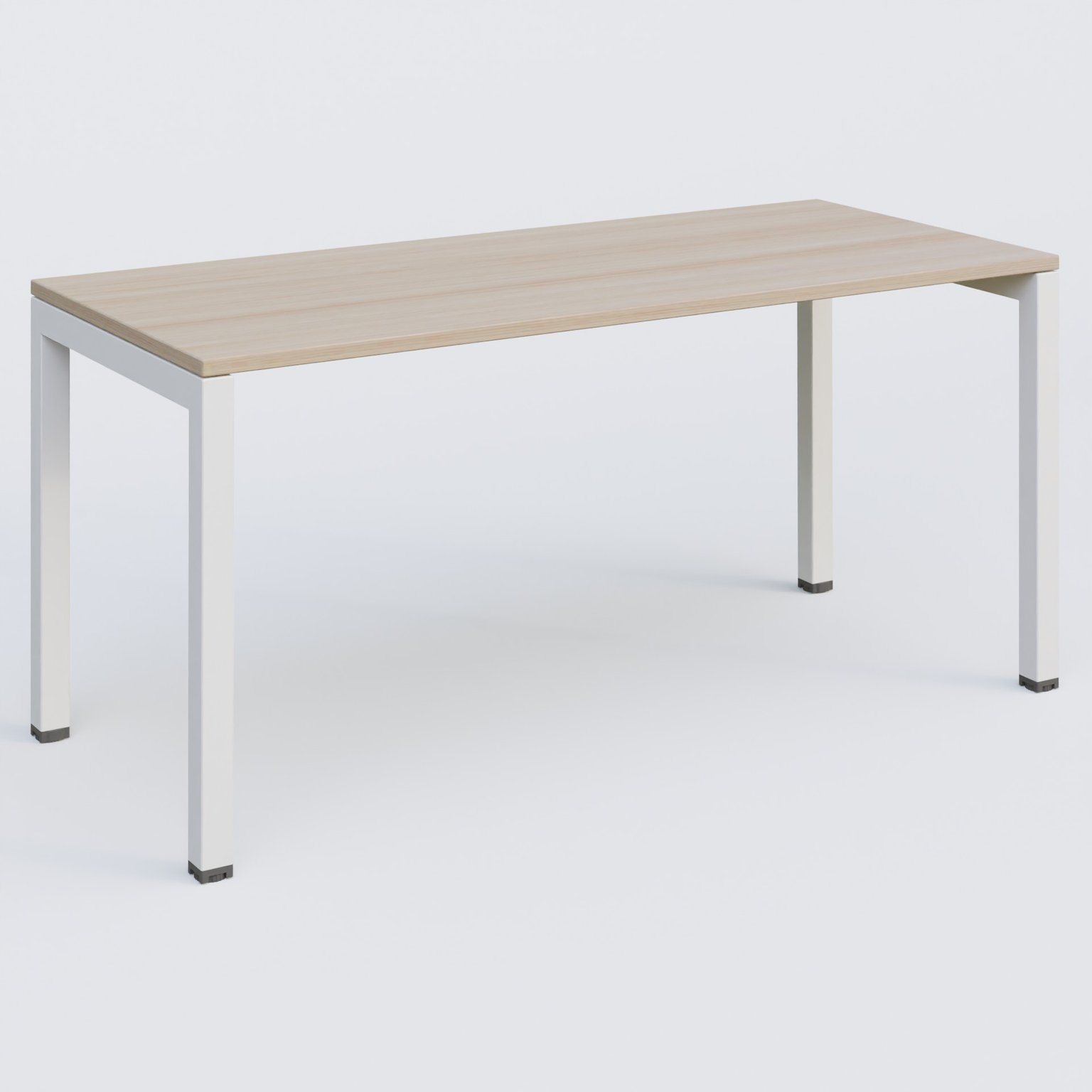 K3 Plateau droit 160x70 pieds fixe. Plateau Acacia et pietement Blanc.