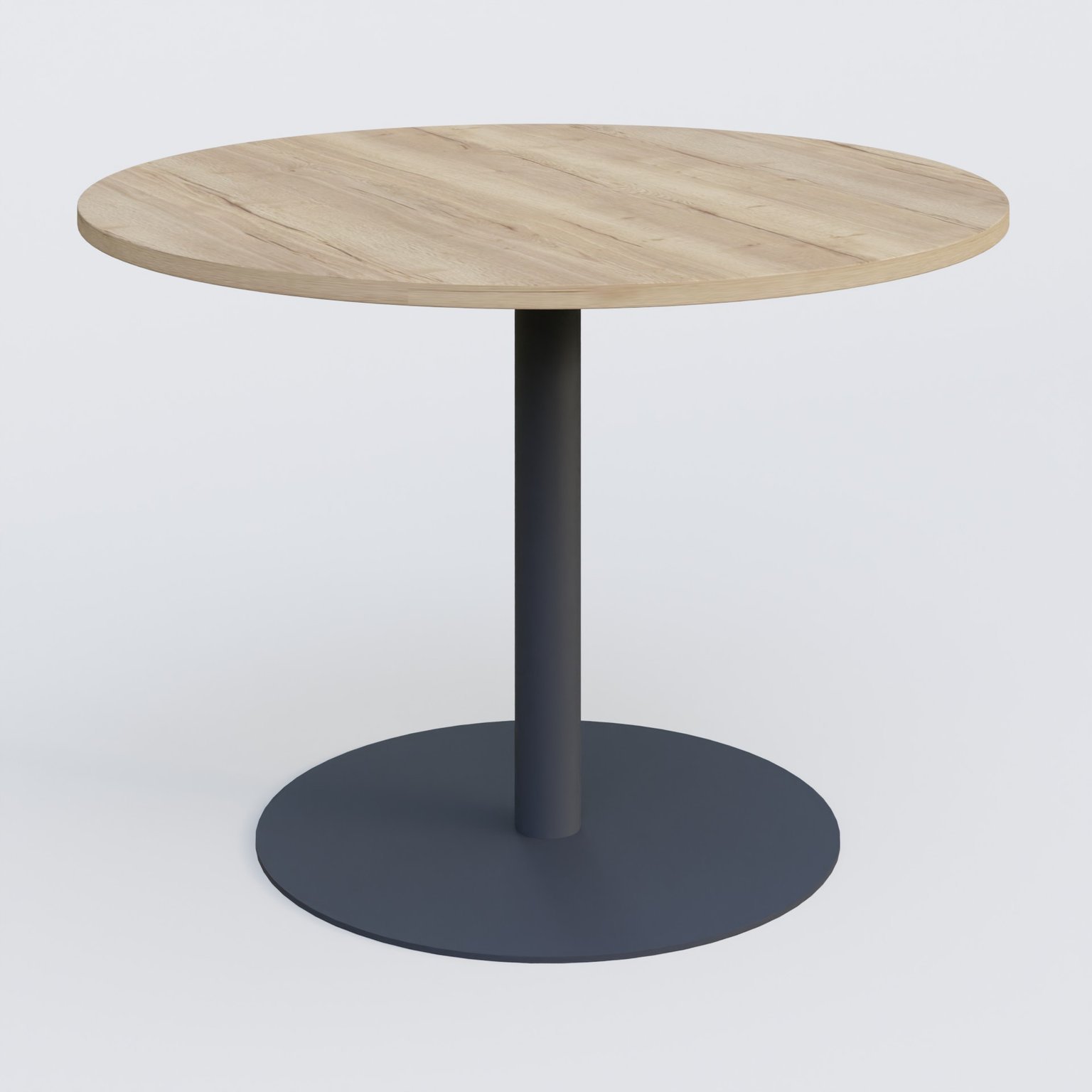 Table ronde diametre 110 cm avec pieds colonne centrale. Plateau Chêne naturel et pietement Anthracite