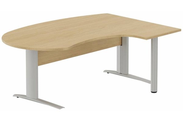Gamme K1 - Plans compacts - K1 Voile de fond Bois- Plan compact 90° asymétrique Manager 190x141x104/60cm sur pied de soutien - retour à droite -Finitions : PLATEAUX: CHENE (CE) / PIETEMENTS: ALUMINIUM (AL ) / 