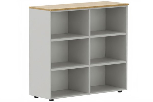 ARMOIRES SANS PORTES / BIBLIOTHEQUES - Hauteur 80 cm - Armoire mélamine H102xL120cm, séparation médiane, sans portes, Top de finition : Noyer / Corps d'armoire et tablettes: alu