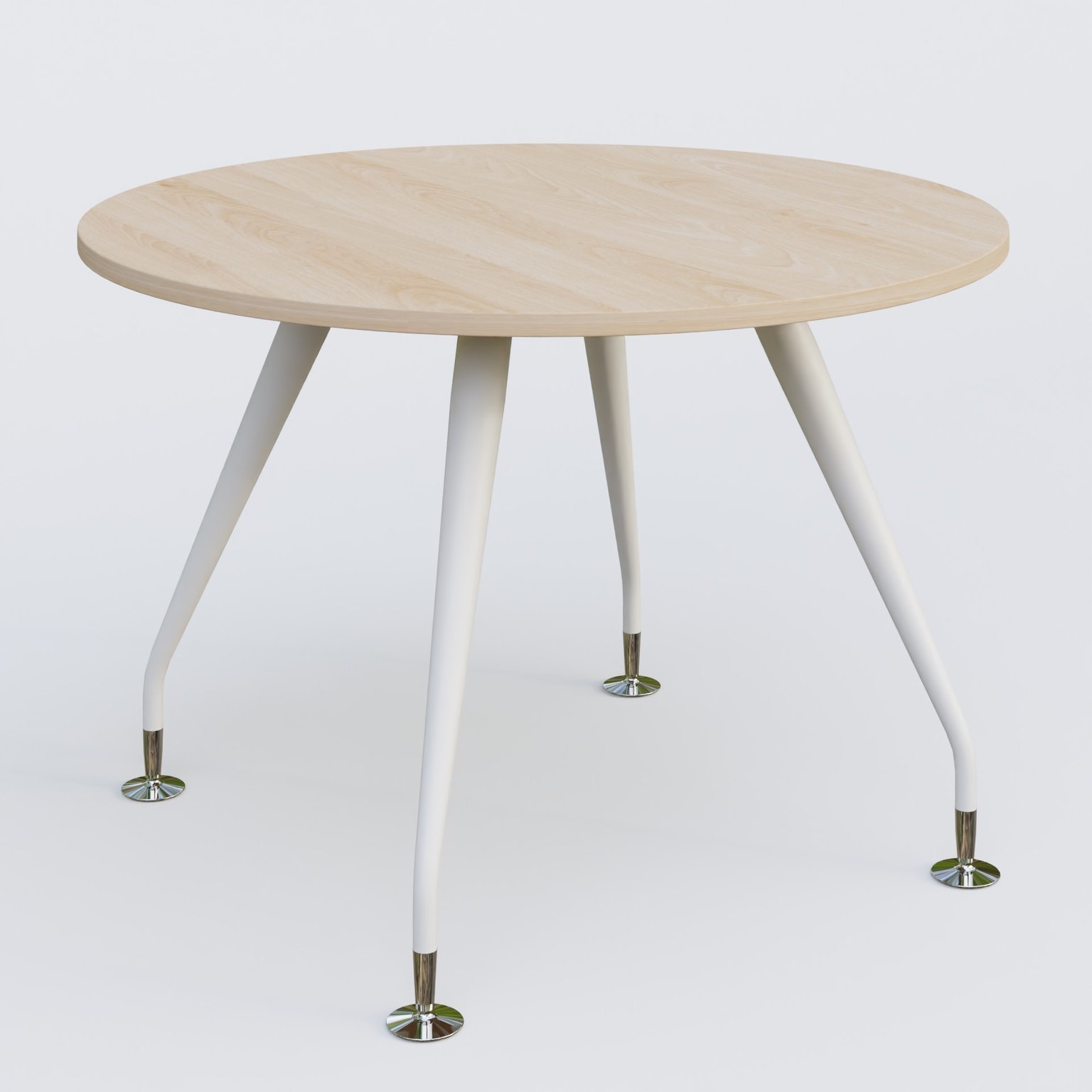 Table ronde diametre 110 cm avec 4 pieds de la gamme K5. Plateau Hêtre et pietement Blanc
