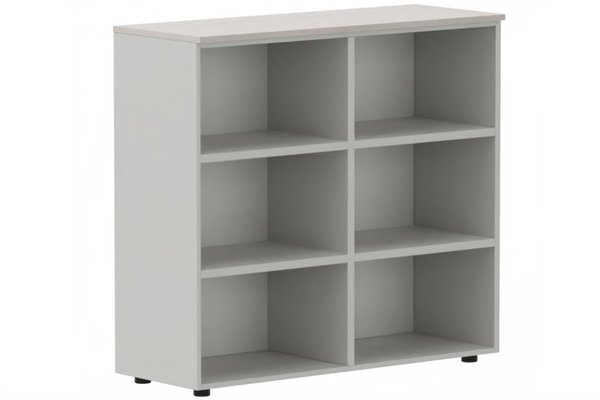 ARMOIRES SANS PORTES / BIBLIOTHEQUES - Hauteur 80 cm - Armoire mélamine H102xL120cm, séparation médiane, sans portes, Top de finition : Acacia / Corps d'armoire et tablettes: Aluminium