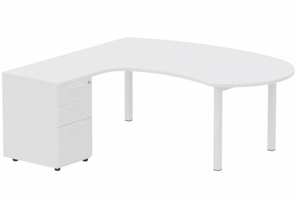 Gamme K3 - Plans compacts - K3 compact 90° manager 190x141x104x60cm sur caisson HB mélamine 3 tiroirs, plateau blanc, structure blanc