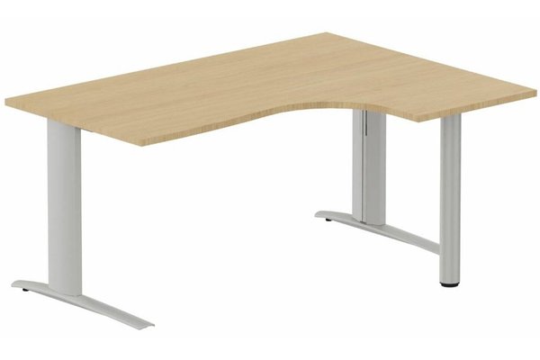 Gamme K1 - Plans compacts - k1 Poutre - Plan compact 90° asymétrique 180x120x80 / 60cm, pied de soutien sous retour à droite -Finitions : PLATEAUX: CHENE (CE) / PIETEMENTS: ALUMINIUM (AL)