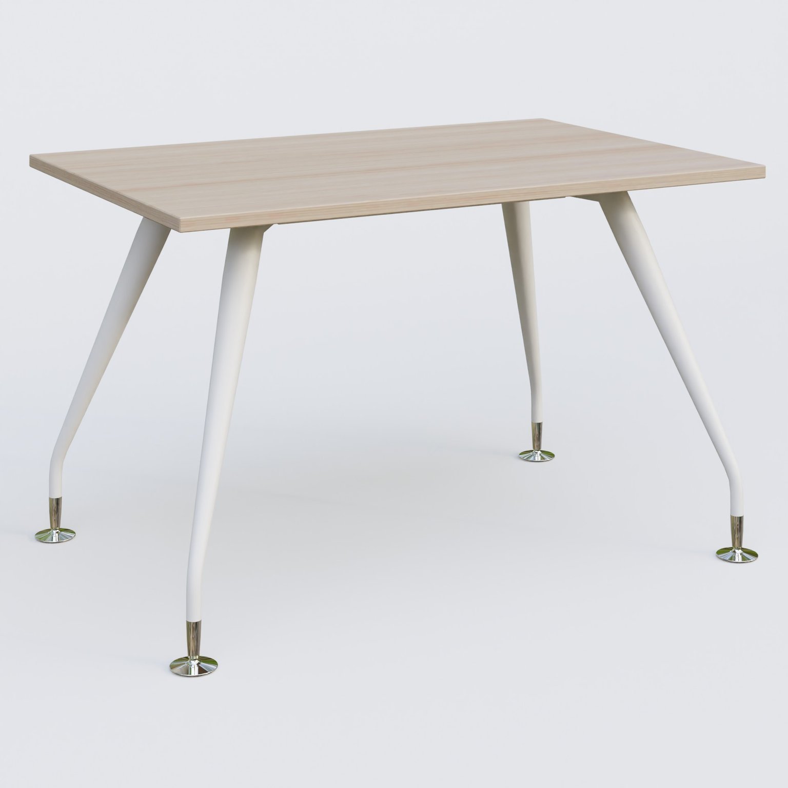 K5 plan droit 120*80 cm. Plateau Acacia et pietement Blanc avec base chromé.