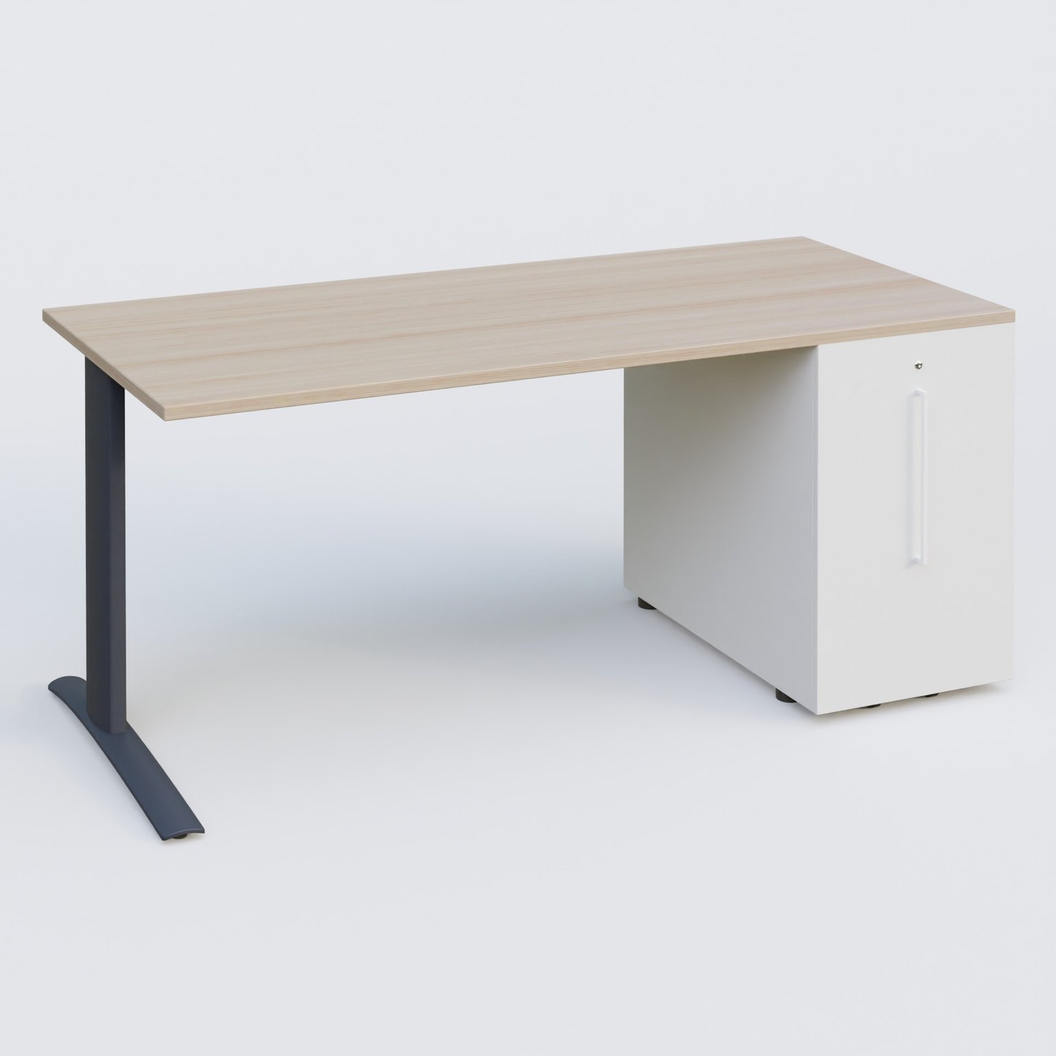 K1 Plateau droit 180x80 avec tour de rangement sous plateau à droite. Plateau Acacia et pietement Anthracite