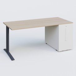 [Pas de famille] - [Pas de sous famille] - K1 Plateau droit 180x80 avec tour de rangement sous plateau à droite. Plateau Acacia et pietement Anthracite