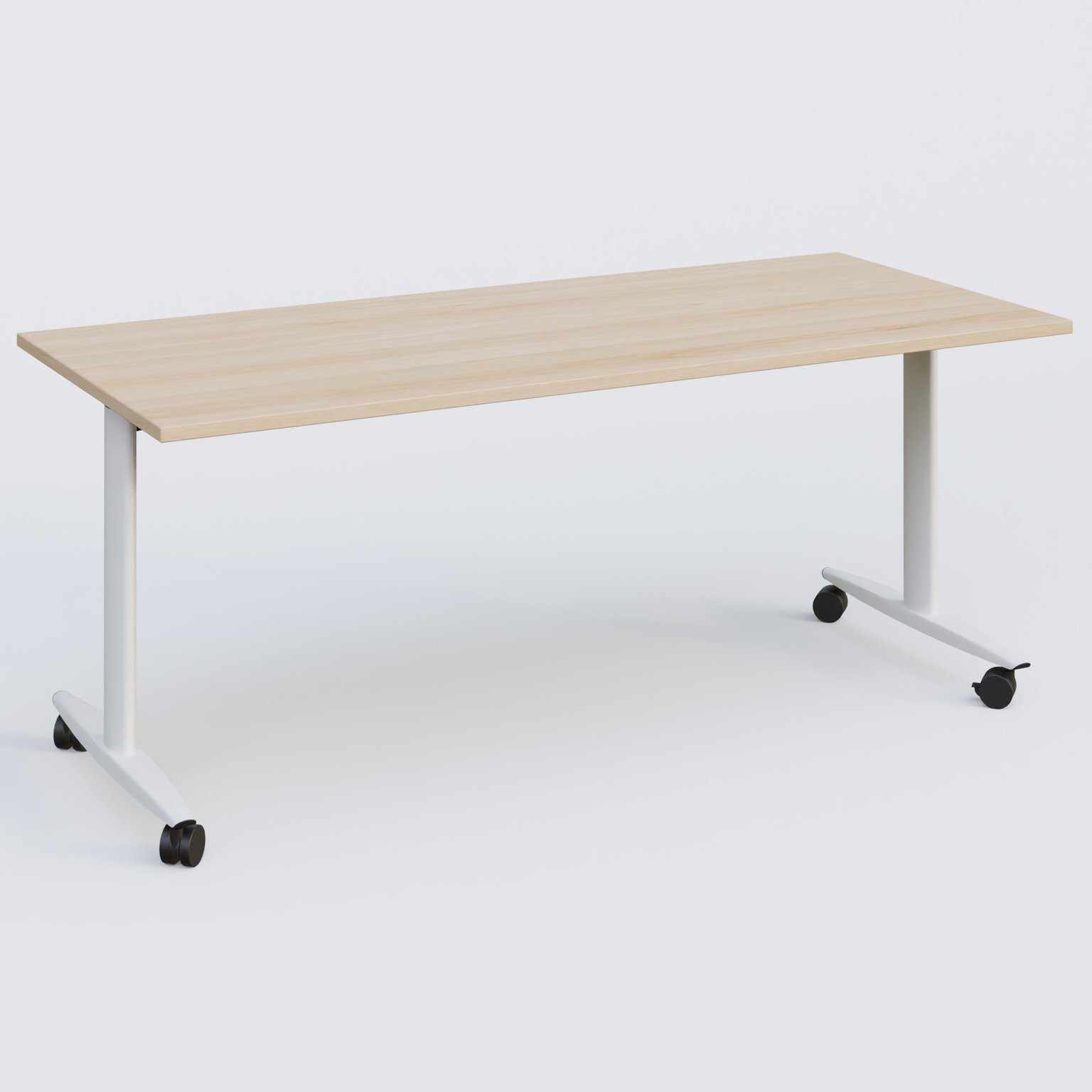 Table abattante gamme Design 180*80 cm. Plateau Hêtre et pietement Blanc.