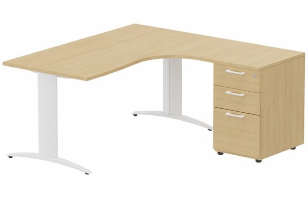 Gamme K2 - Plans compacts - K2- Plan compact 90° asymétrique 160x162x80/60cm avec caisson HB bois 3 tiroirs - retour à droite