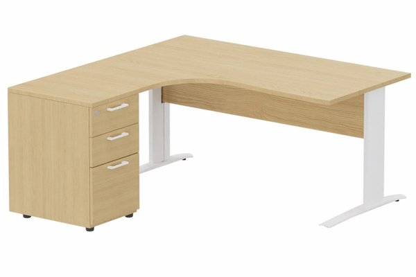 Gamme K1 - Plans compacts - K1 Voile de fond Bois-  Plan compact 90° asymétrique 160x162x80/60cm avec caisson HB bois 3 tiroirs - retour à gauche