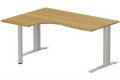 k1 Poutre - Plan compact 90° asymétrique 180x120x80 / 60cm, pied de soutien sous retour à gauche -Finitions : PLATEAUX: NOYER (NO) / PIETEMENTS: ALUMINIUM (AL)