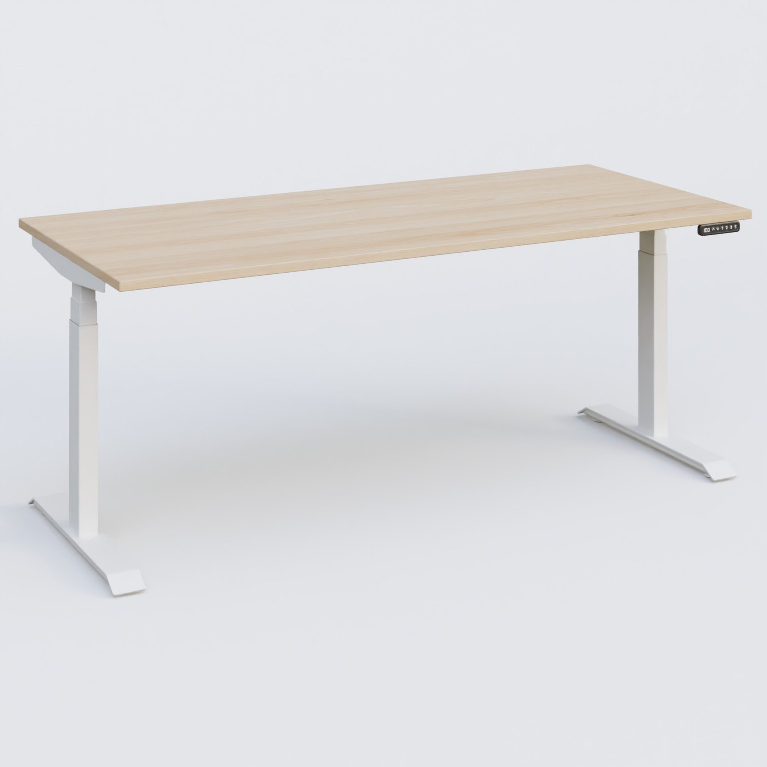 Poste solo 180*80 réglable en hauteur éléctriquement de 65-130 cm gamme KPro3. Plateau Hêtre et pietement Blanc.