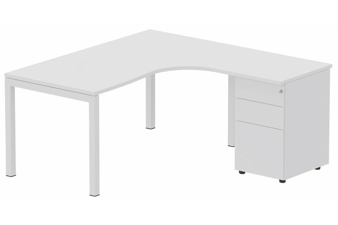 pLAN Compact 90° asymétrique 160x162x80/60cm retour à droite avec caisson HB métal 3 tiroirs blanc/blanc - sur délai