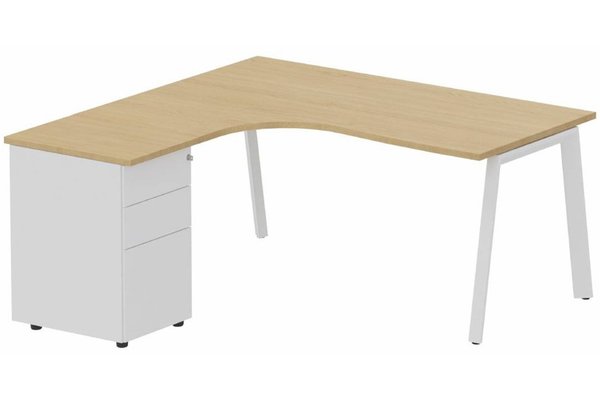 Gamme K8 - Plans compacts - K8 Plan compact 90° asymétrique 180x162x80/ 60cm avec caisson HB métal 3 tiroirs - retour à gauche