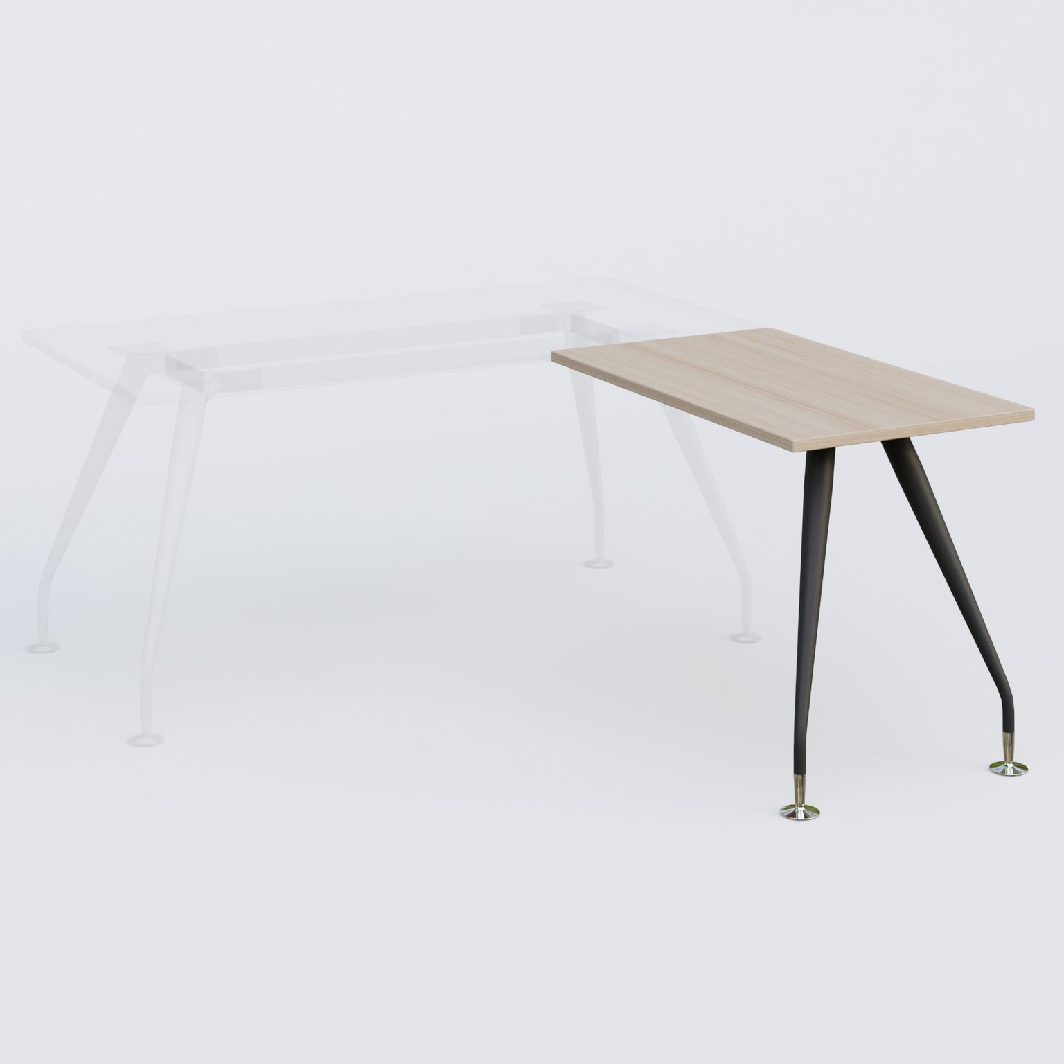 K5 retour sur pied 100*60 cm. Plateau Acacia et pietement Noir Mat avec base chromé.