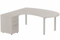 K3 compact 90° manager 190x141x104x60cm sur caisson HB mélamine 3 tiroirs, plateau acacia, structure aluminium