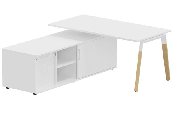 Gamme K8 Wood - Plans droits - K8Wood  Plan 160x80 avec meuble porteur (L180xP64) avec caisson 2T dont 1 DS intégré - meuble à gauche