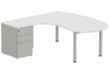 K3 compact 90° manager 190x141x104x60cm sur caisson HB métal 3 tiroirs, plateau blanc, structure aluminium
