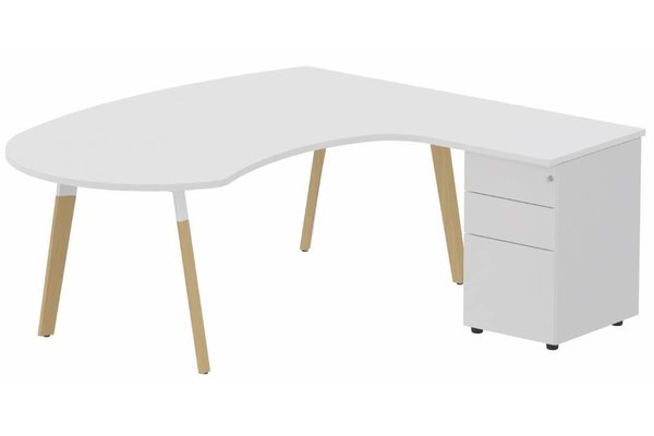 Gamme K8 Wood - Plans compacts  - K8Wood Plan compact 90° asymétrique Manager 190x183x104x60cm avec caisson HB métal 3 tiroirs - retour à droite