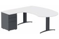 K2 compact 90° manager 190x141x104x60cm sur caisson HB métal 3 tiroirs, plateau blanc, structure anthracite