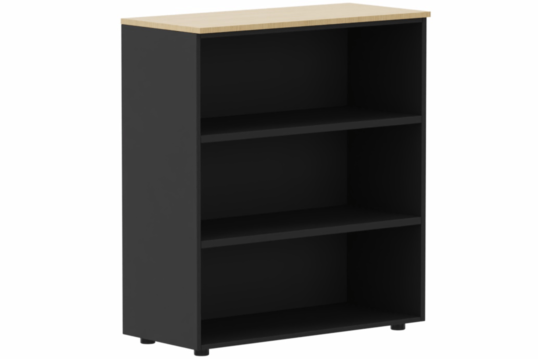 Armoire mélamine H102xL100cm sans portes, Finitions =Top de finition : Chêne (CE) / Corps d'armoire et tablettes: Noir