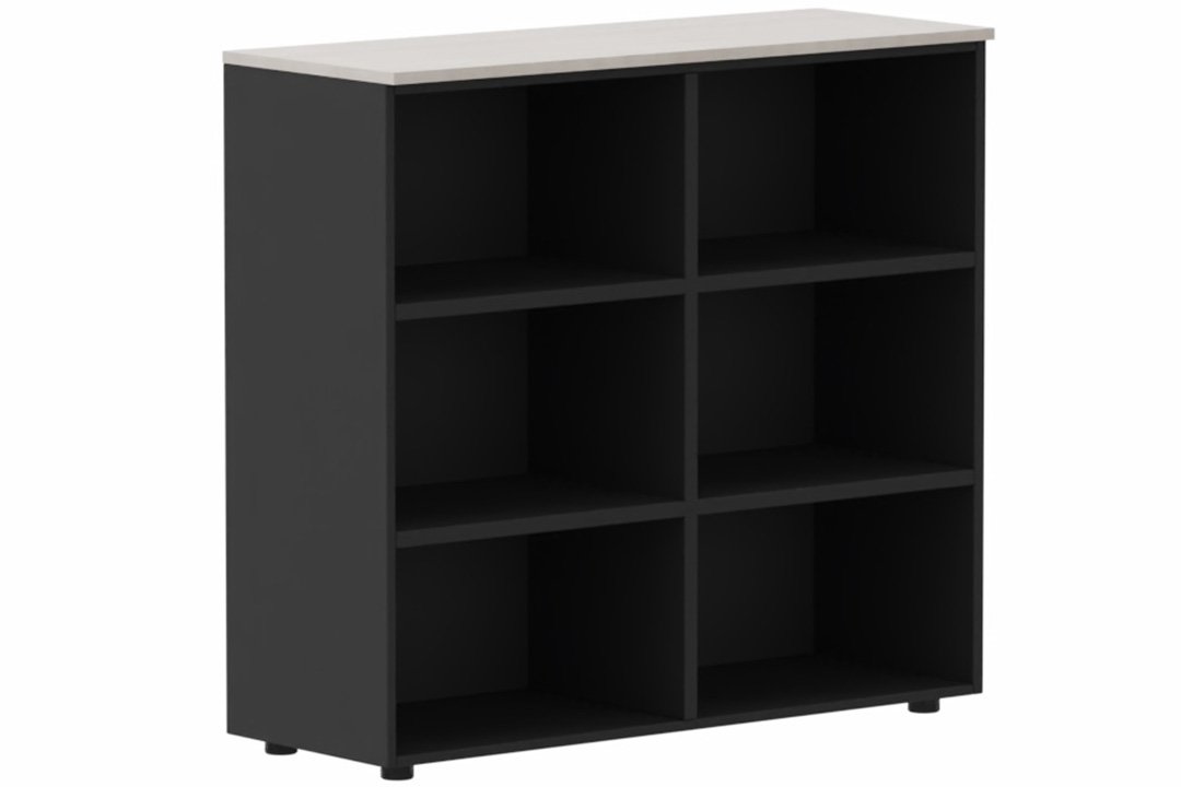 Armoire mélamine H102xL120cm, séparation médiane, sans portes, Top de finition : Acacia / Corps d'armoire et tablettes: noir