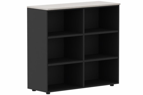 ARMOIRES SANS PORTES / BIBLIOTHEQUES - Hauteur 80 cm - Armoire mélamine H102xL120cm, séparation médiane, sans portes, Top de finition : Acacia / Corps d'armoire et tablettes: noir