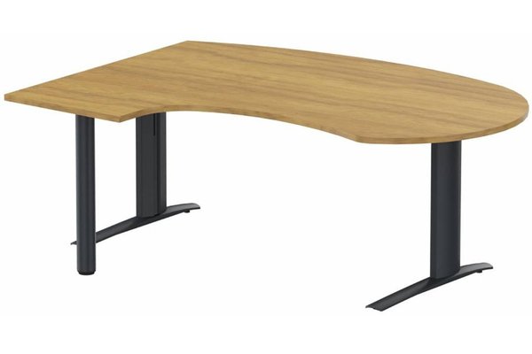 Gamme K1 - Plans compacts - k1 Poutre - Plan compact 90° asymétrique Manager 190x141x104 / 60cm, pied de soutien sous retour à gauche -Finitions : PLATEAUX: NOYER (NO) / PIETEMENTS: ANTHRACITE (AN)