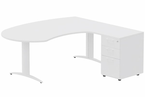 Gamme K2 - Plans compacts - K2 compact 90° manager 190x141x104x60cm sur caisson HB mélamine 3 tiroirs, plateau blanc, structure blanc