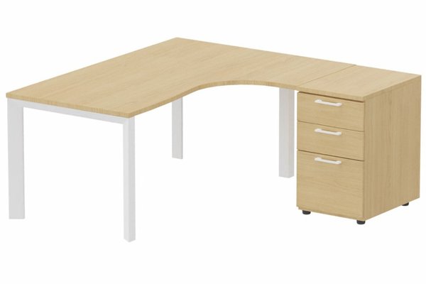 Gamme K7 - Plans compacts - K7- Plan compact 90° asymétrique 180x162x80/60cm avec caisson HB bois 3 tiroirs - retour à droite