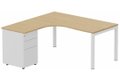 K3- Plan compact 90° asymétrique 180x162x80/60cm avec caisson HB métal 3 tiroirs - retour à gauche Finitions- Plateau et top caisson : Chêne (CE) / Piétements et caisson :Blanc (BL)
