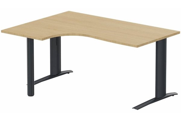 Gamme K1 - Plans compacts - k1 Poutre - Plan compact 90° asymétrique 160x120x80 / 60cm, pied de soutien sous retour à gauche  -Finitions : PLATEAUX: CHENE (CE) / PIETEMENTS: ANTHRACITE (AN)