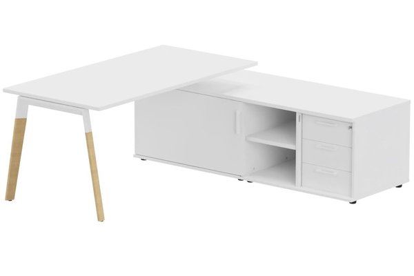 Gamme K8 Wood - Plans droits - K8Wood  Plan 200x100 avec meuble porteur (L180xP64) avec caisson 3T intégré - meuble à droite
