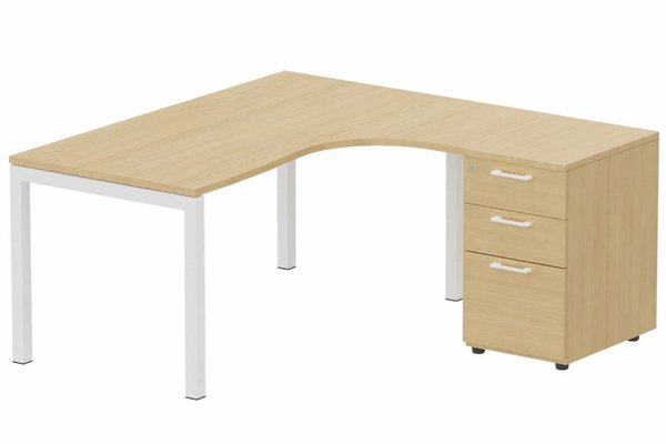Gamme K3 - Plans compacts - K3- Plan compact 90° asymétrique 160x162x80/60cm avec caisson HB bois 3 tiroirs - retour à droite