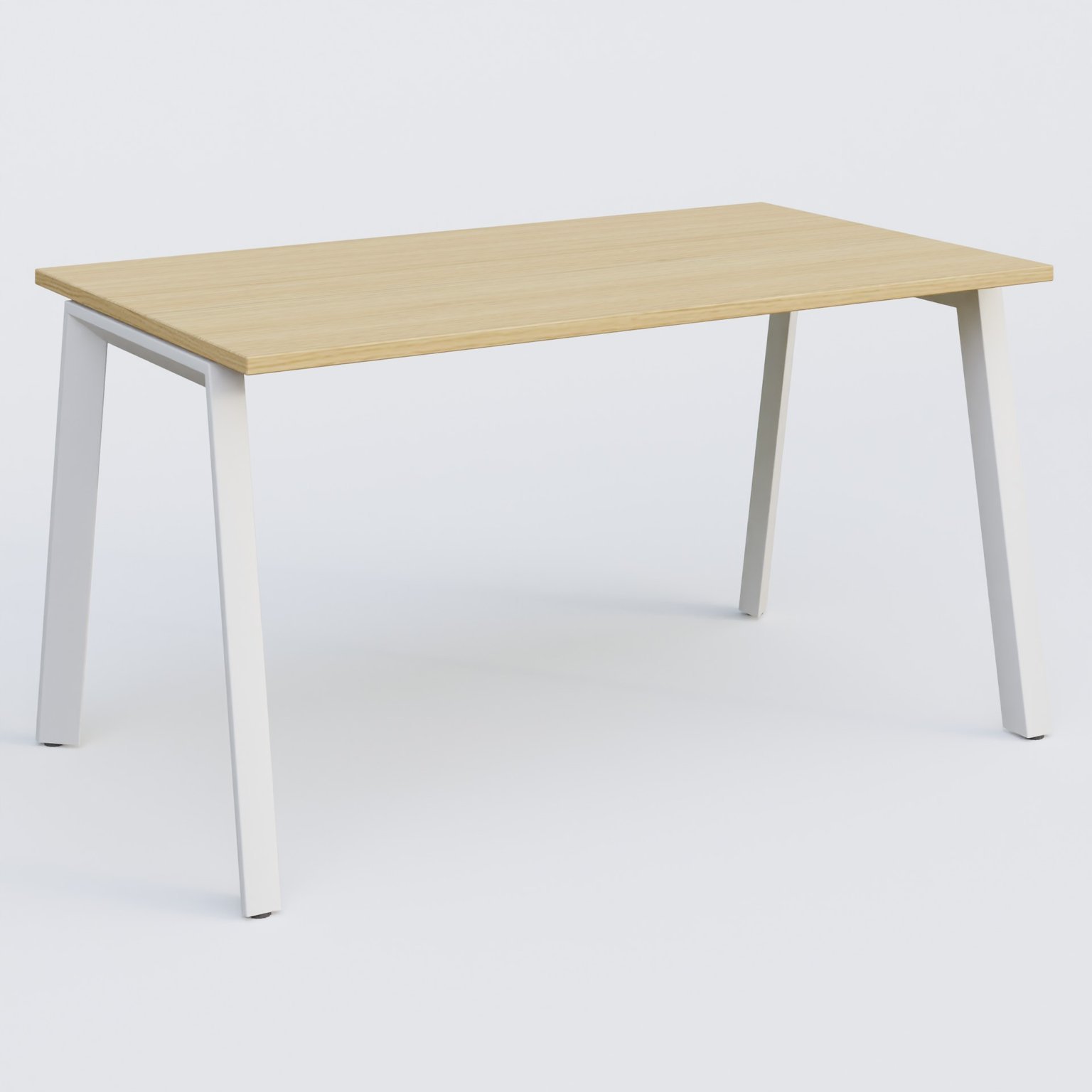 K8 plan droit 140*70 sur pieds fixe. Plateau Chêne clair et pietement Blanc