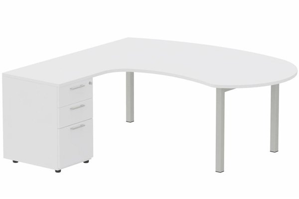 Gamme K3 - Plans compacts - K3 compact 90° manager 190x141x104x60cm sur caisson HB mélamine 3 tiroirs, plateau blanc, structure aluminium